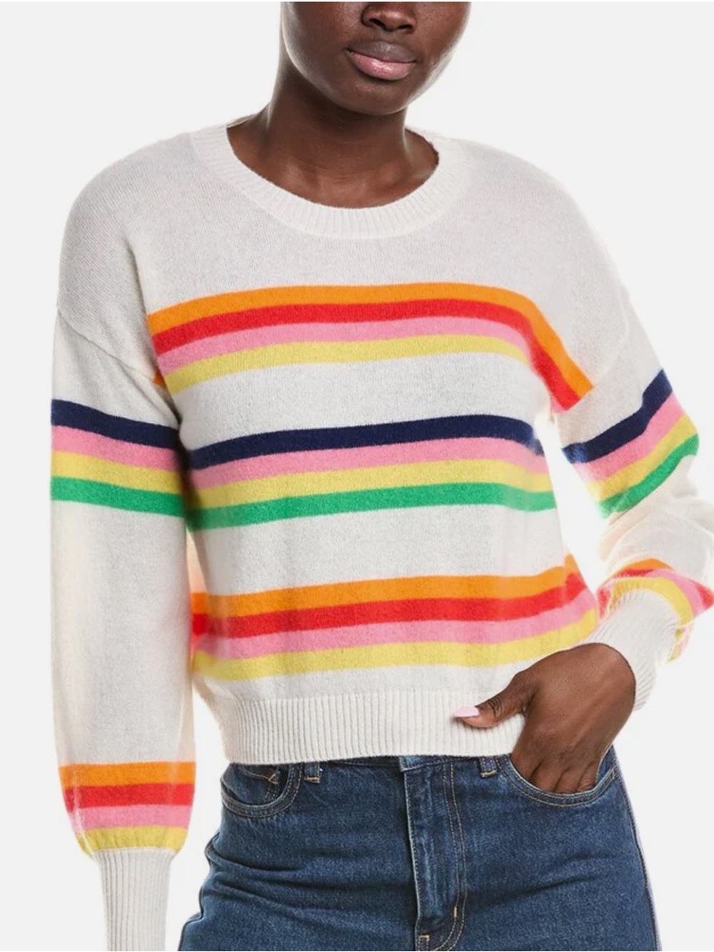Brodie Cashmere Pop Stripe 100% Cashmere Sweater sz M
